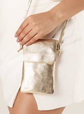 Mini Bolsa em Couro Porta Celular Capri Dourado